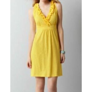 Ann Taylor Loft Yellow Ruffle Crossed V-Neck Lightweight Dress NWT